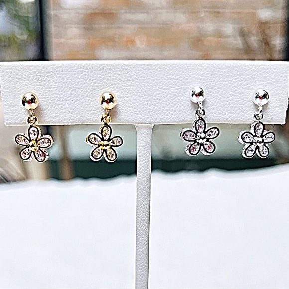 CZ Flower Stud Dangle in Gold Filled or Sterling Silver, Small Flower Dangle - Picture 6 of 10